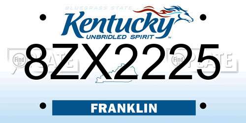 8ZX2225 Kentucky License Plate