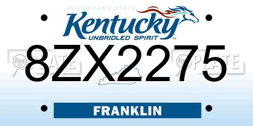 8ZX2275 Kentucky License Plate