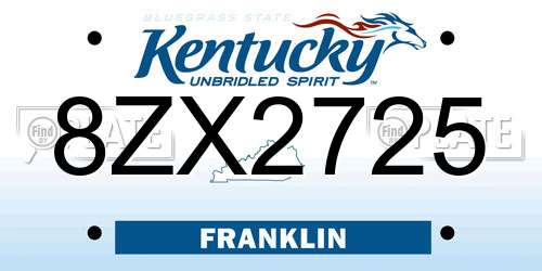 8ZX2725 Kentucky License Plate