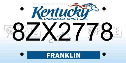 8ZX2778 Kentucky License Plate