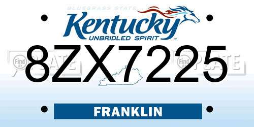 8ZX7225 Kentucky License Plate