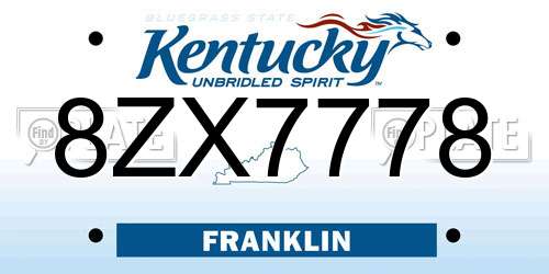 8ZX7778 Kentucky License Plate