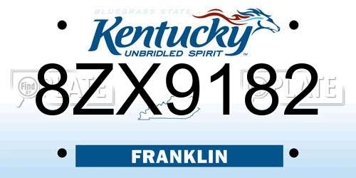 8ZX9182 Kentucky License Plate