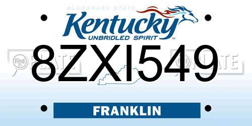 8ZXI549 Kentucky License Plate