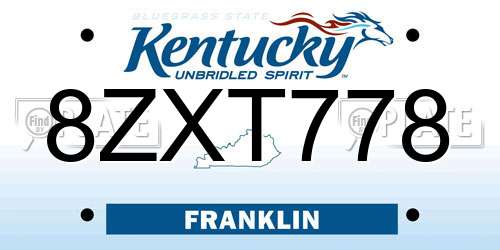 8ZXT778 Kentucky License Plate