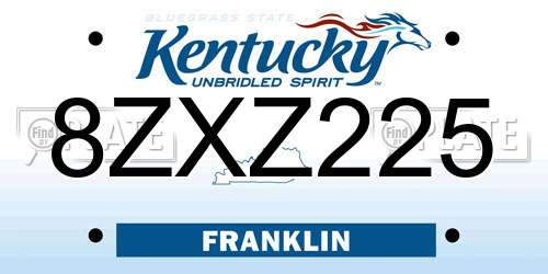 8ZXZ225 Kentucky License Plate