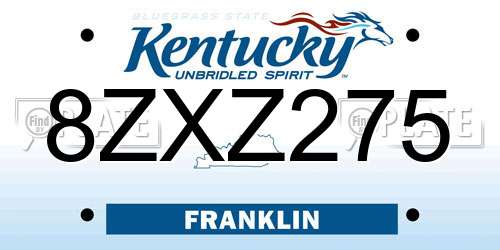 8ZXZ275 Kentucky License Plate