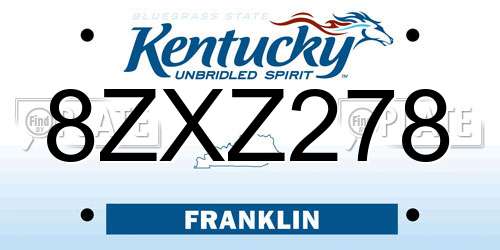 8ZXZ278 Kentucky License Plate