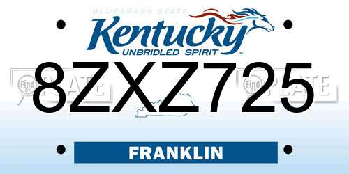 8ZXZ725 Kentucky License Plate