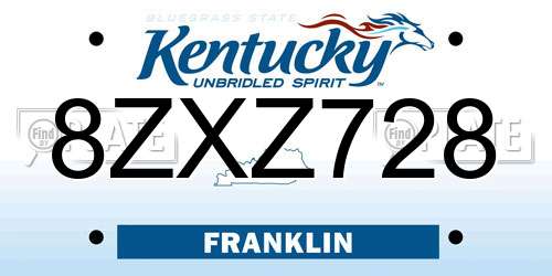 8ZXZ728 Kentucky License Plate
