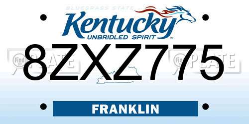8ZXZ775 Kentucky License Plate