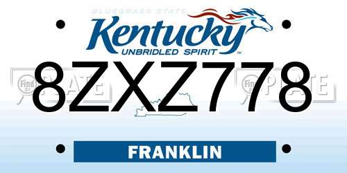 8ZXZ778 Kentucky License Plate