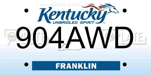 904AWD Kentucky License Plate