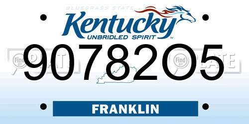 90782O5 Kentucky License Plate