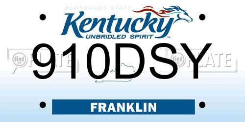 910DSY Kentucky License Plate