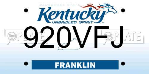920VFJ Kentucky License Plate