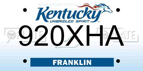 920XHA Kentucky License Plate