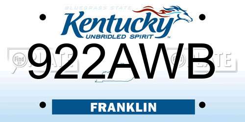 922AWB Kentucky License Plate