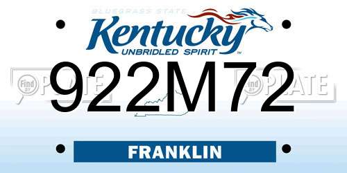 922M72 Kentucky License Plate