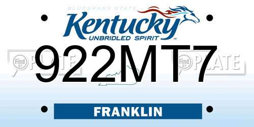 922MT7 Kentucky License Plate