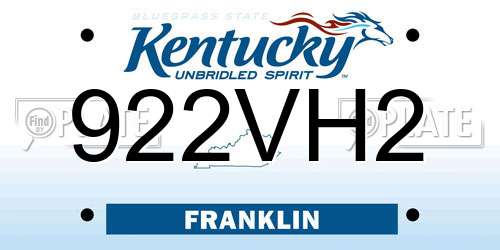 922VH2 Kentucky License Plate