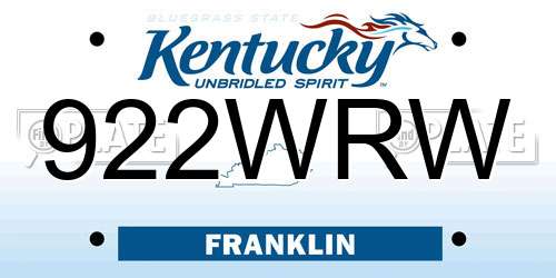 922WRW Kentucky License Plate