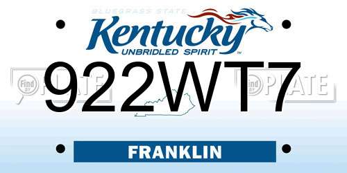 922WT7 Kentucky License Plate