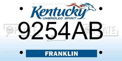 9254AB Kentucky License Plate