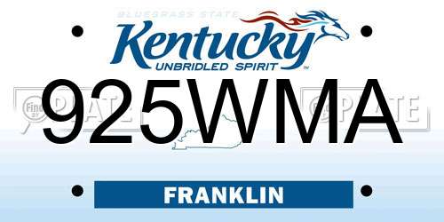925WMA Kentucky License Plate