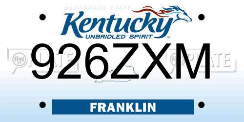 926ZXM Kentucky License Plate