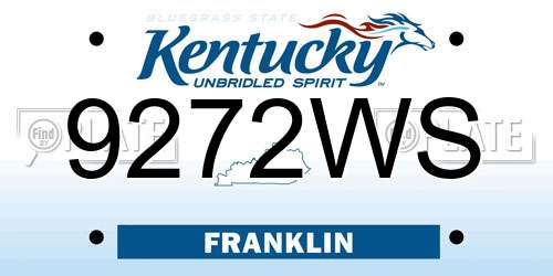 9272WS Kentucky License Plate