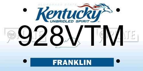 928VTM Kentucky License Plate