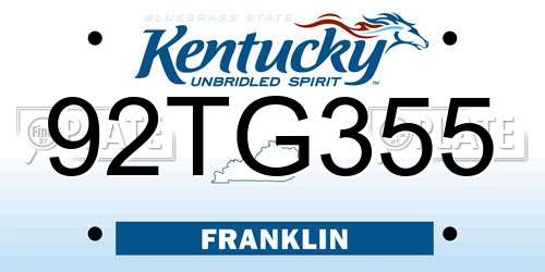 92TG355 Kentucky License Plate