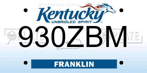 930ZBM Kentucky License Plate