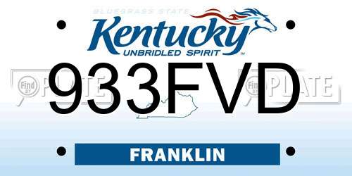 933FVD Kentucky License Plate