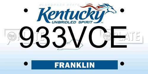 933VCE Kentucky License Plate
