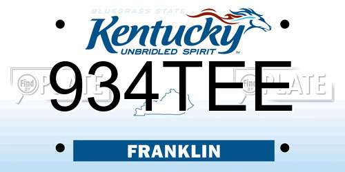 934TEE Kentucky License Plate