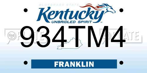 934TM4 Kentucky License Plate