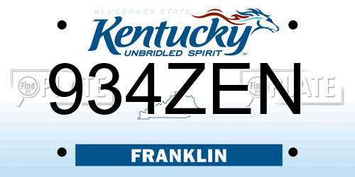 934ZEN Kentucky License Plate