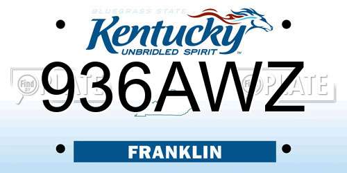 936AWZ Kentucky License Plate