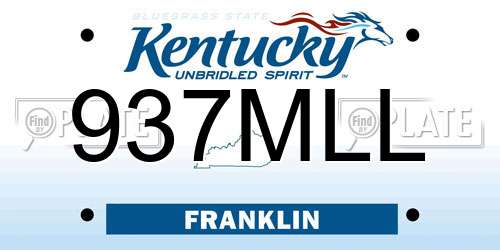 937MLL Kentucky License Plate
