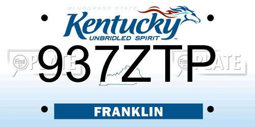 937ZTP Kentucky License Plate