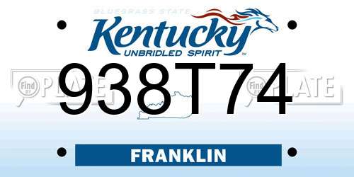 938T74 Kentucky License Plate