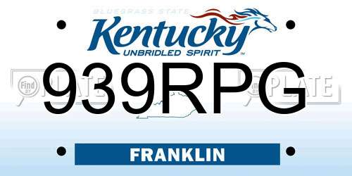939RPG Kentucky License Plate