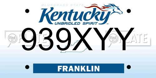 939XYY Kentucky License Plate