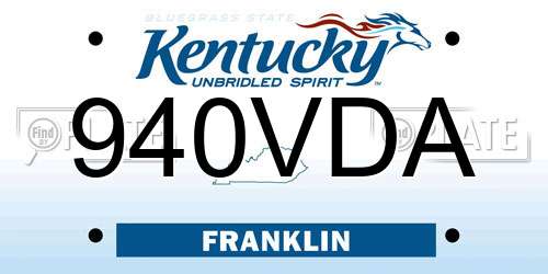 940VDA Kentucky License Plate