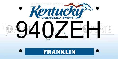 940ZEH Kentucky License Plate