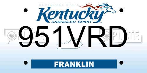 951VRD Kentucky License Plate