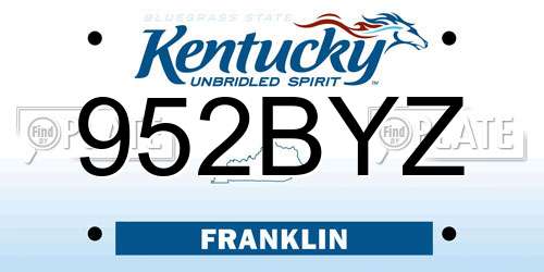 952BYZ Kentucky License Plate
