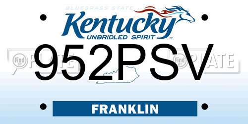 952PSV Kentucky License Plate